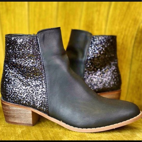 Yoki Shoes Yoki Black Glitter Booties Ankles Shoes Poshmark